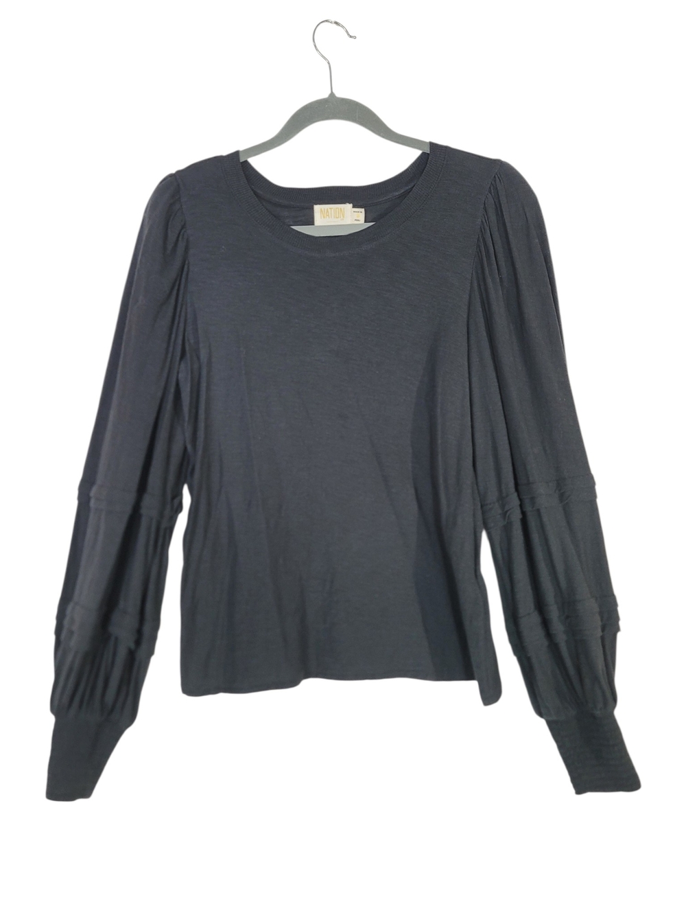 Nation LTD Pima cotton Black Puff-Sleeve Cotton Top